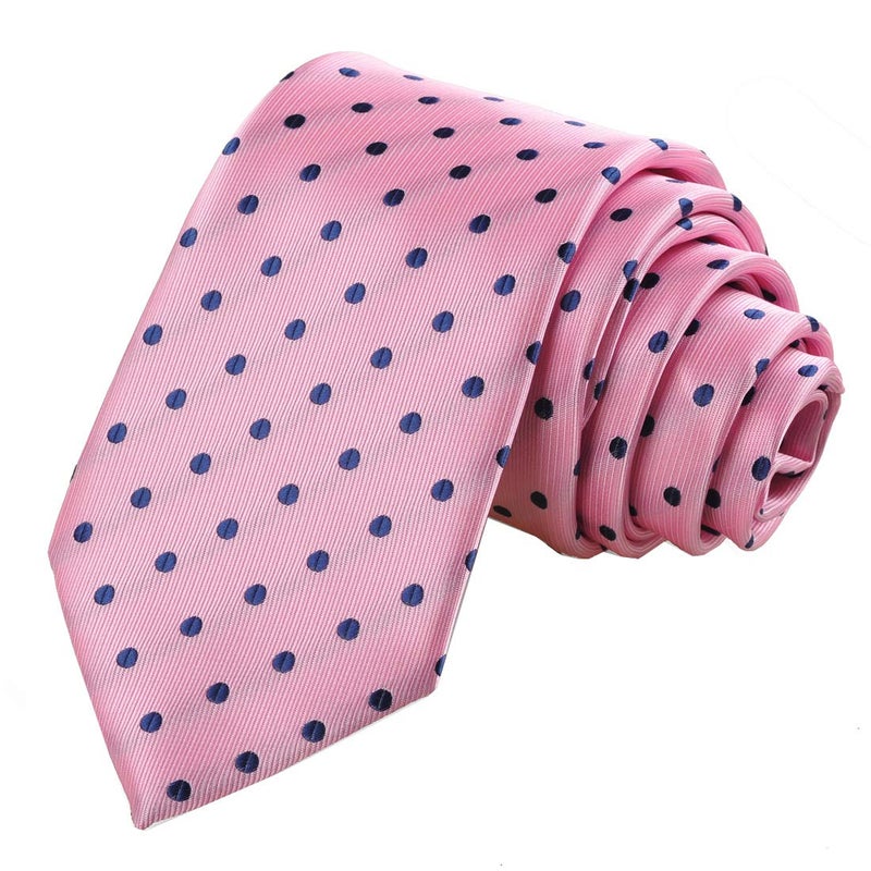 KissTies Mens Pink Necktie Polka Dot Ties For Men Classic Dressing Tie + Gift Box - Image 1